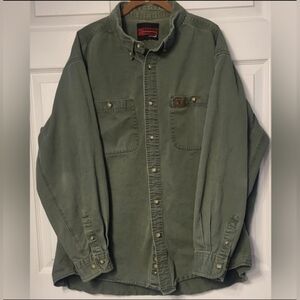 Wrangler Riggs Green Long Sleeve Button Down Workshirt Size XXL